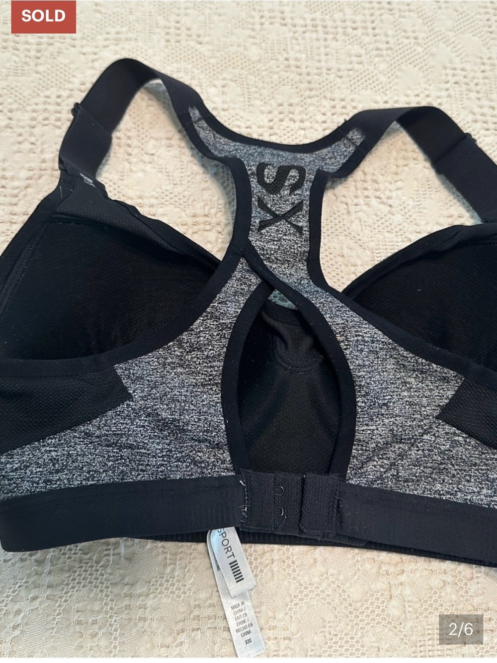 Victoria's Secret VSX Sport Heathered Black & Gray Racerback Sports Bra 32C - Picture 3 of 9
